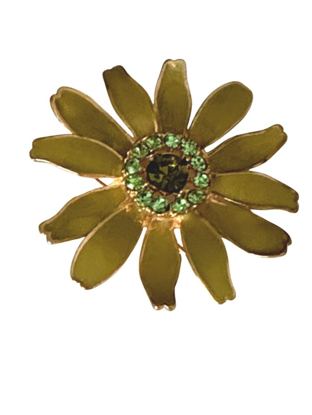 Chico's Green Enamel and Rhinestone Daisy Flower Brooch